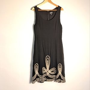 Adrianna Papell Black 100% Silk Sleeveless Dress with White Decorative Trim